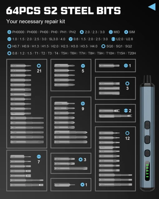 Electric precision screwdriver with 68 magnetic bits - Image 2