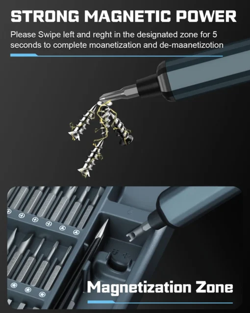 Electric precision screwdriver with 68 magnetic bits - Image 5